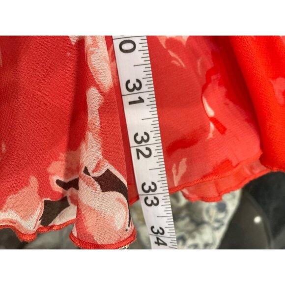 Elizabeth Dalton Red Floral Patterned Flared Hem Long Skirt Sz 10 - Picture 9 of 9